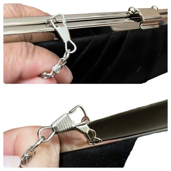 Jessica McClintock Black Pleated Satin Convertible Clutch Shoulder Bag - Picture 9 of 13